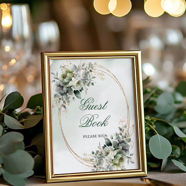 Boho Dusty Green Eucalyptus Guest Book Tabletop  (Boho Dusty Green Eucalyptus Guest Book Tabletop Sign)
