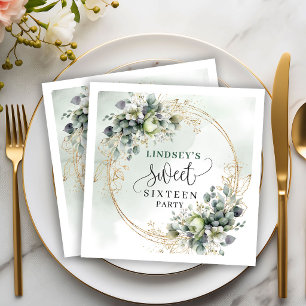 Boho Dusty Green Eucalyptus Sweet Sixteen Party Napkin