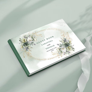 Boho Dusty Green Eucalyptus Watercolor Wedding Guest Book