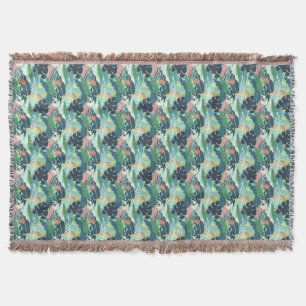 Boho dusty green sage green navy blue tropical thr throw blanket