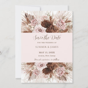 Boho Dusty Pink Brown Floral Pampas Grass Wedding Save The Date