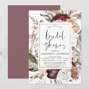 Boho Dusty Pink Burgundy Bridal Shower Invitation