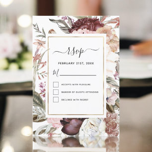 Boho Dusty Pink Burgundy Wedding RSVP Invitation