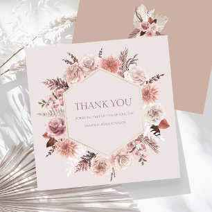 Boho Dusty Pink Dried Flowers Wreath Wedding Thank You Card