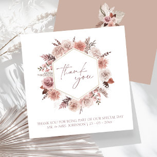 Boho Dusty Pink Dried Flowers Wreath Wedding Thank You Card