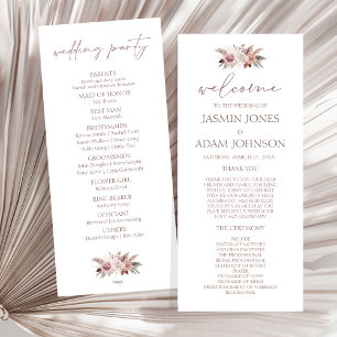 Boho Dusty Pink Fleurs séchées Programme de mariag