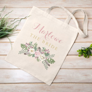 Boho Dusty Pink Floral Botanical Bride Tote Bag