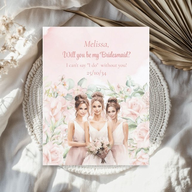 Boho dusty pink Floral Eucalyptus gold Bridesmaid Invitation (Boho dusty pink Floral Eucalyptus gold Bridesmaid Invitation)