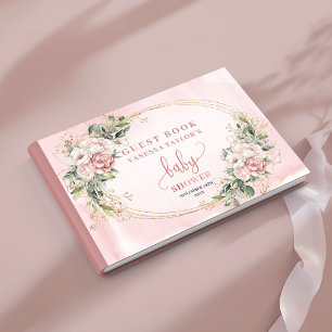 Boho Dusty Pink Floral Greenery Baby Girl Sign In Guest Book