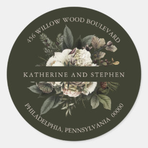 Boho Dusty Pink Floral Wedding Return Address  Classic Round Sticker