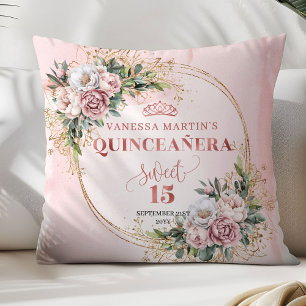 Boho Dusty Pink Flowers Greenery Best Gift Quince Throw Pillow