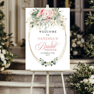 Boho Dusty Pink Flowers Greenery Bridal Shower  Poster