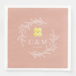 Boho dusty pink leaf wreath modern Chinese wedding Napkin