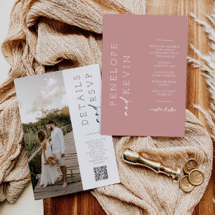 Boho Dusty Pink Modern Wedding Photo QR Code RSVP Invitation