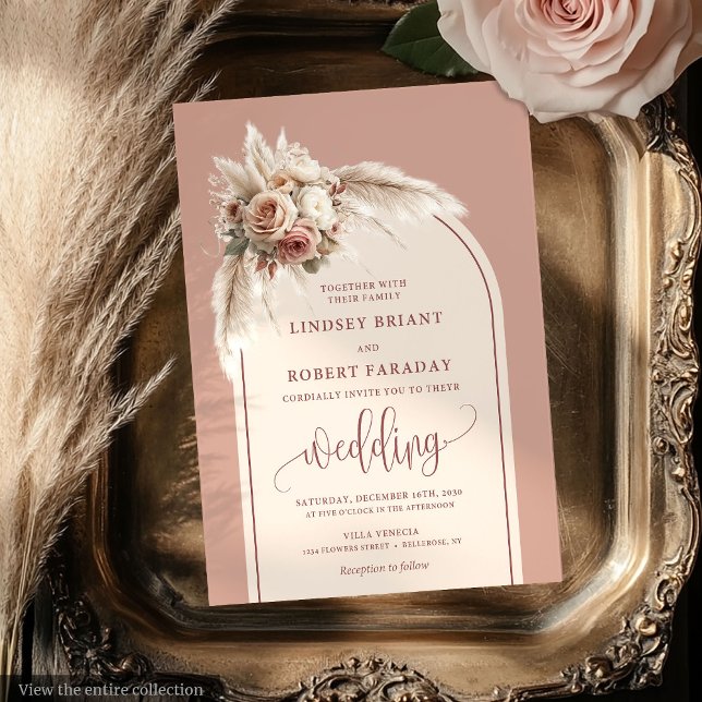 Boho Dusty Pink Pampas Floral Wedding Invitation (Boho Dusty Pink Pampas Floral Wedding Invitation)