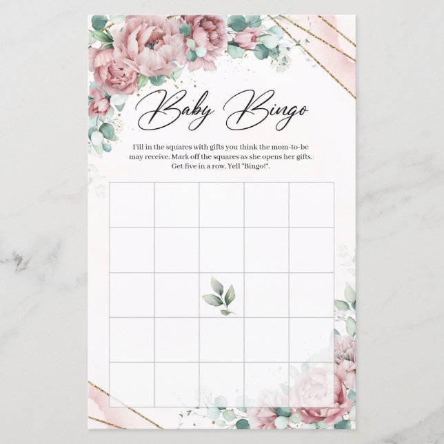 Boho dusty pink peonies eucalyptus baby Bingo (Front)