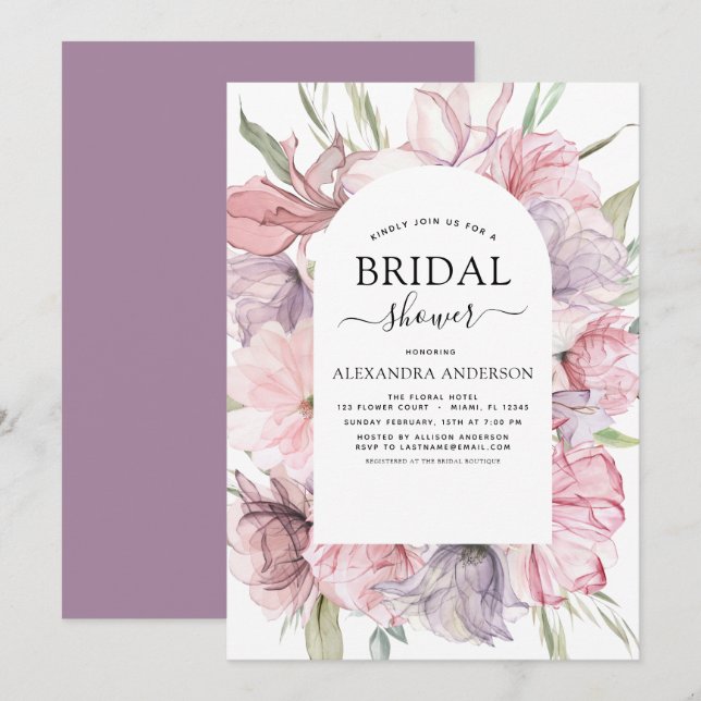 Boho Dusty Pink Purple Bridal Shower Invitation (Front/Back)