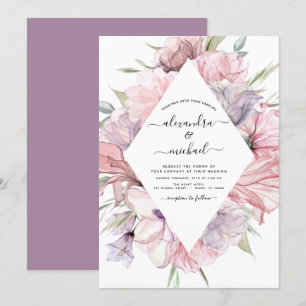 Boho Dusty Pink Purple Wedding Invitation