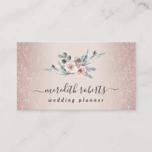Boho Dusty Pink Roses Blush Glitter Business Card