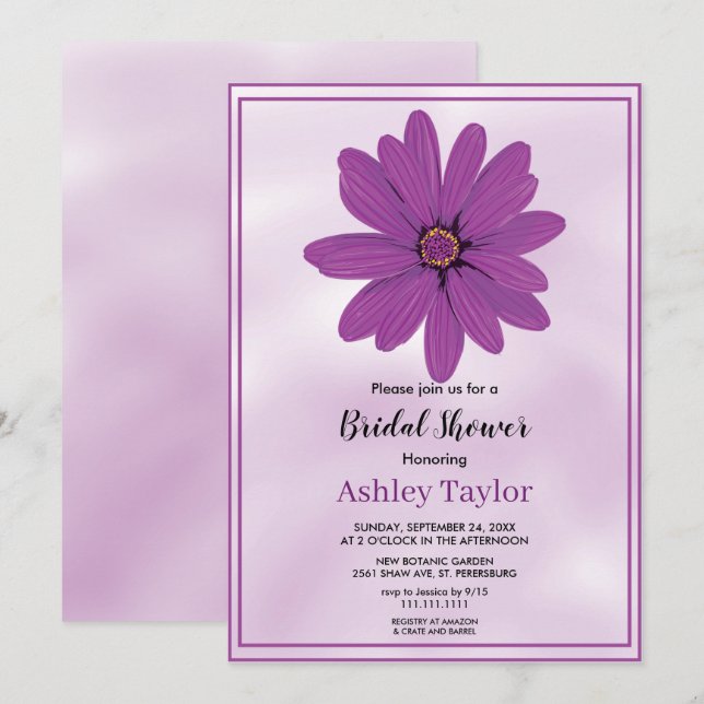 Boho dusty purple greenery floral Bridal Shower Invitation (Front/Back)
