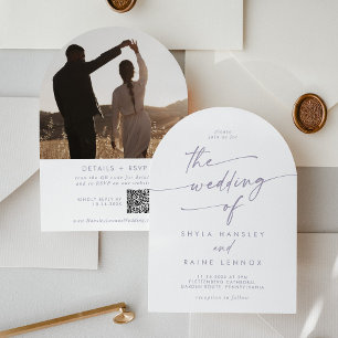 Boho Dusty Purple Photo QR Code Arch Wedding Invitation