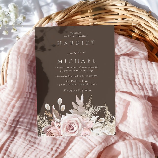 Boho Dusty Rose & Blush Floral Fall Summer Wedding Invitation (Creator Uploaded)
