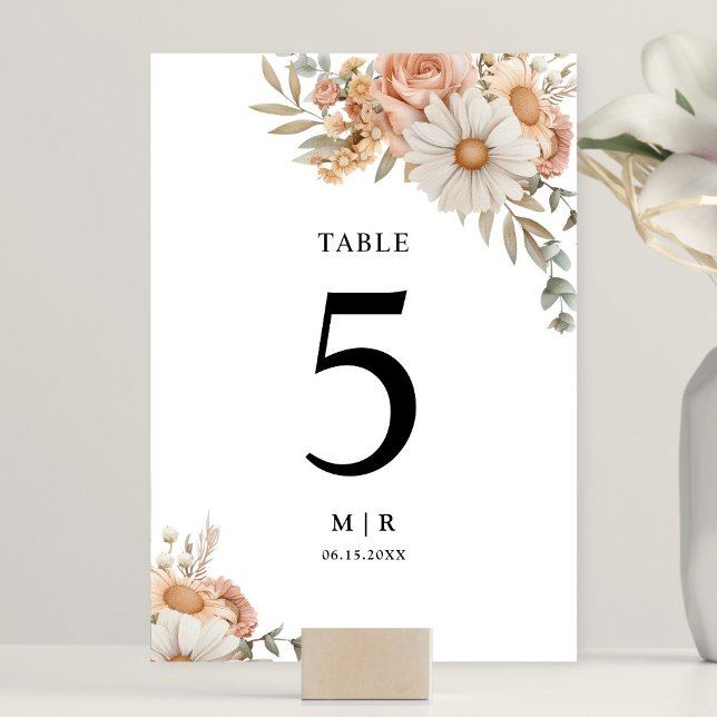 Boho Dusty Rose Floral Wedding Table Number (Creator Uploaded)