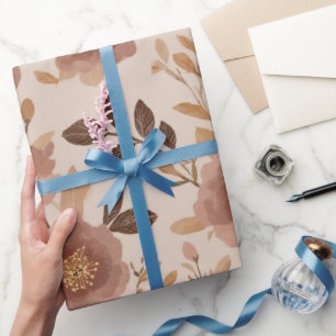 Boho Dusty Rose Flower Beige Floral Pattern Wrapping Paper