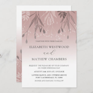 Boho Dusty Rose Gold Pressed Foliage Wedding  Invitation