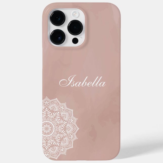 Boho Dusty Rose Mandala Custom Name Case-Mate iPhone Case (Back)