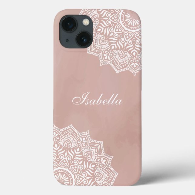 Boho Dusty Rose Mandala Custom Name Case-Mate iPhone Case (Back)