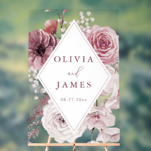 Boho Dusty Rose & Mauve Floral Frame Mariage