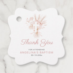 boho dusty rose pampas floral baptism favour tags