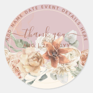 Boho Dusty Rose Pampas Grass Thank You Favour      Classic Round Sticker