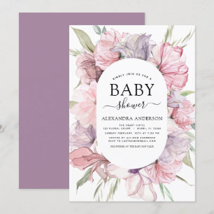 Boho Dusty rose violet Baby shower Invitation