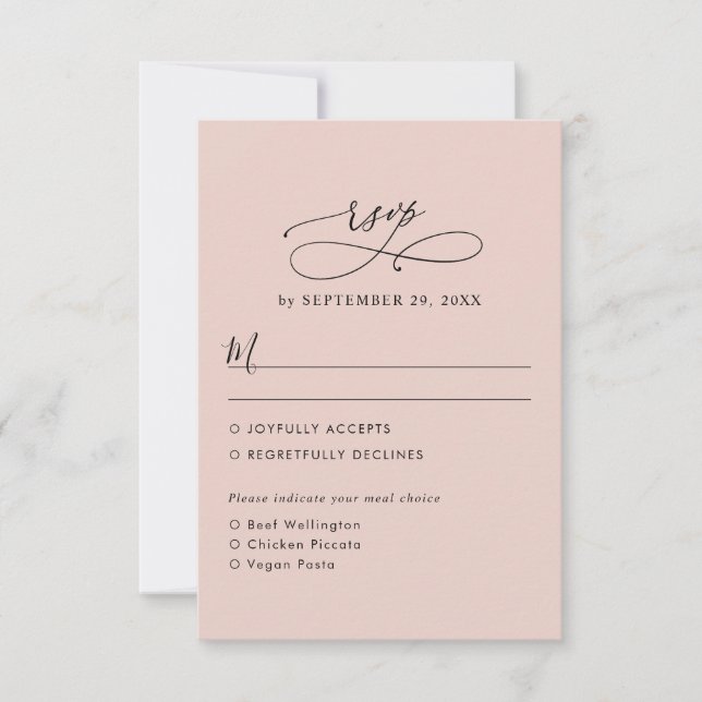 Boho Dusty Rose Wedding Meal Options RSVP Card (Front)