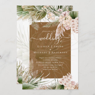 BOHO Earth Colour Pampas Grass Wedding Invitation