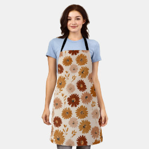 Boho Earth Tone Daisy Tan Floral Pattern Apron