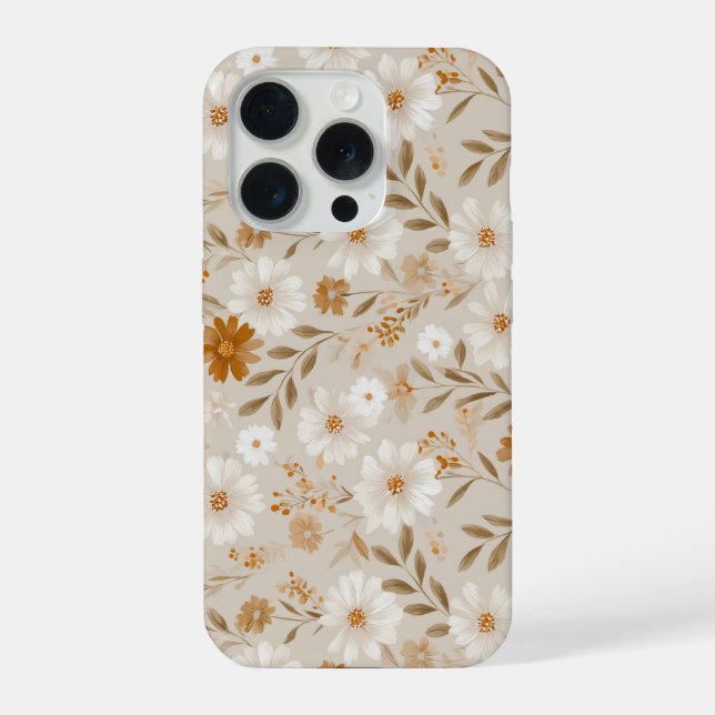 Boho Earth Tone Daisy Tan Floral Pattern iPhone Case (Back)