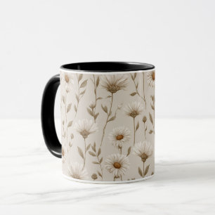 Boho Earth Tone Daisy Tan Floral Pattern Mug
