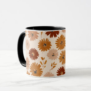 Boho Earth Tone Daisy Tan Floral Pattern Mug
