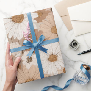 Boho Earth Tone Daisy Tan Floral Pattern Wrapping Paper