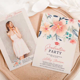 Boho earth tone floral watercolor photo graduation invitation
