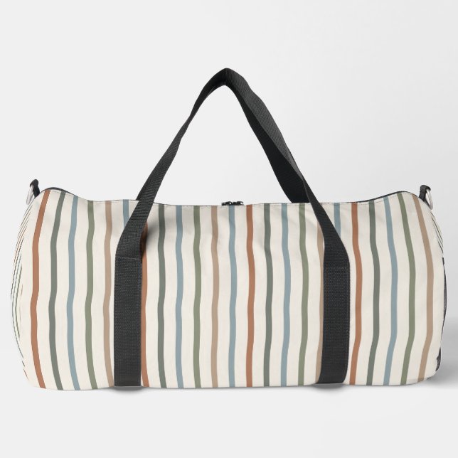 Boho Earth Tone Vertical Stripes Minimalist Patter Duffle Bag (Front)