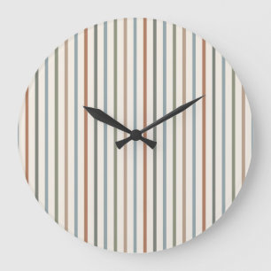 Boho Earth Tone Vertical Stripes Minimalist Patter Large Clock