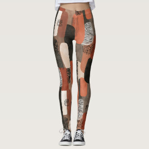 Boho Earth Tones Terracotta Abstract Pattern Leggings