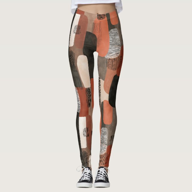 Boho Earth Tones Terracotta Abstract Pattern Leggings (Front)