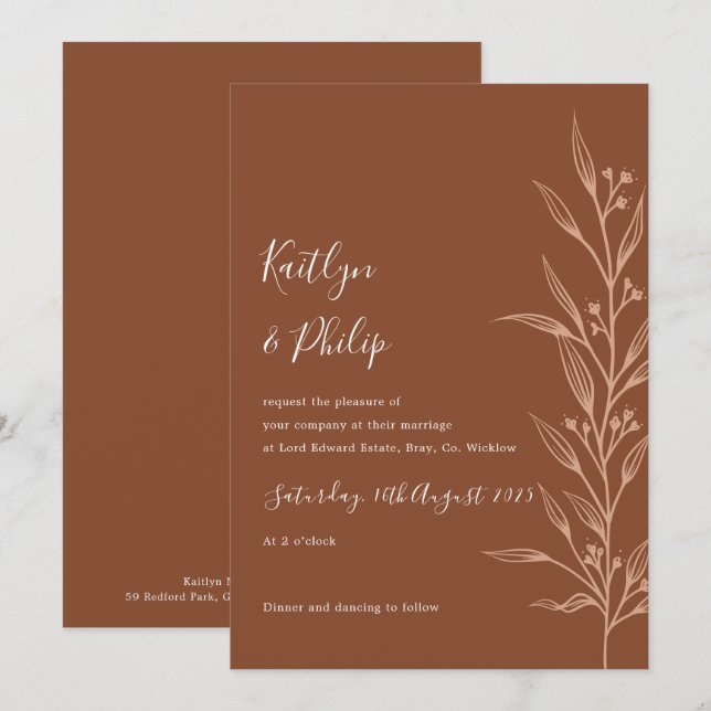 Boho Earthy Botanical Elegant Ivory  Invitation (Front/Back)