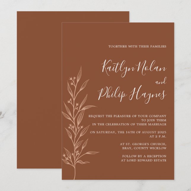 Boho Earthy Botanical Elegant Ivory  Invitation (Front/Back)