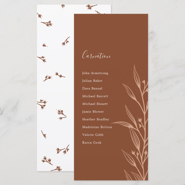 Boho Earthy Botanical Elegant Ivory Table Plan Car (Front/Back)